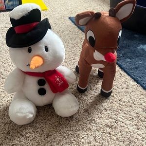 BNWOT Xmas Holiday Rudolph the Red-Nosed Reindeer & super soft Snowman plush set